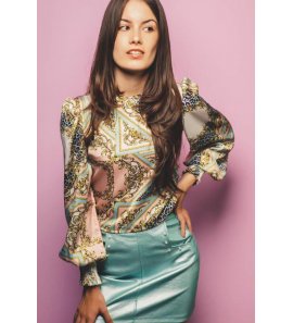 Conjunto falda polipiel turquesa