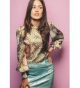 Conjunto falda polipiel turquesa
