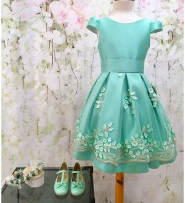 Vestido mikado tul bordado verde