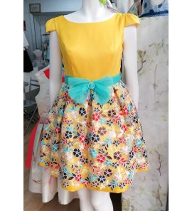 Vestido amarillo tul bordado colores