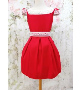 Vestido mikado rojo puntilla crochet