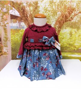 Vestido bebé punto granate estampado flores azul