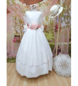 Vestido m/f bordado plumetti organza