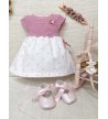Vestido bebé cuerpo punto faldar topos rosa