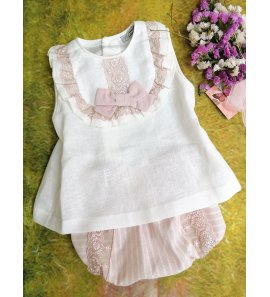 Conjunto bebé lino rayas rosa