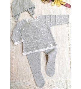 Conjunto bebé 3 piezas lana gris