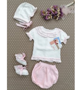 Conjunto perle 4 piezas blanco/rosa