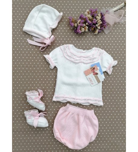 Conjunto perle 4 piezas blanco/rosa