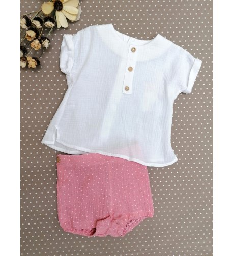 Conjunto BEBE bambula rosa lunares