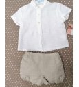 Conjunto bebe lino arena y blusa m/c