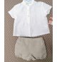 Conjunto bebe lino arena y blusa m/c