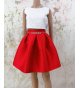 Conjunto TOP damasco seda marfil+FALDA mikado seda rojo