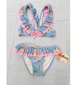 Bikini flores azul y rosa volantes