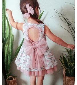 Vestido plumetti estampado tul escote atras