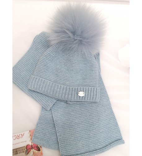 Conjunto GORRO+BUFANDA con pompón pelo