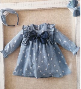 Vestido infantil azul tiza m/larga