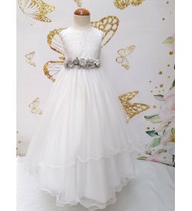 Vestido COMUNIÓN tul plata con paillettes