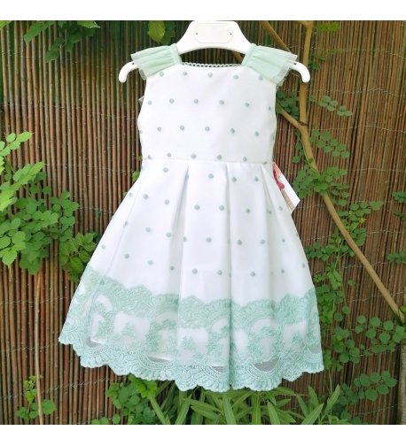 Vestido tul bodoques y bordado jade