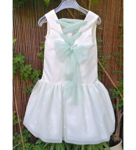 Vestido ceremonia tul verde agua talle bajo