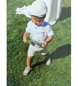 Conjunto peto niño lino arena