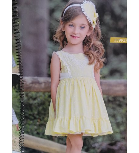 Vestido hilo troquelado y bordado amarillo