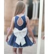 Vestido evasé calado azul navy