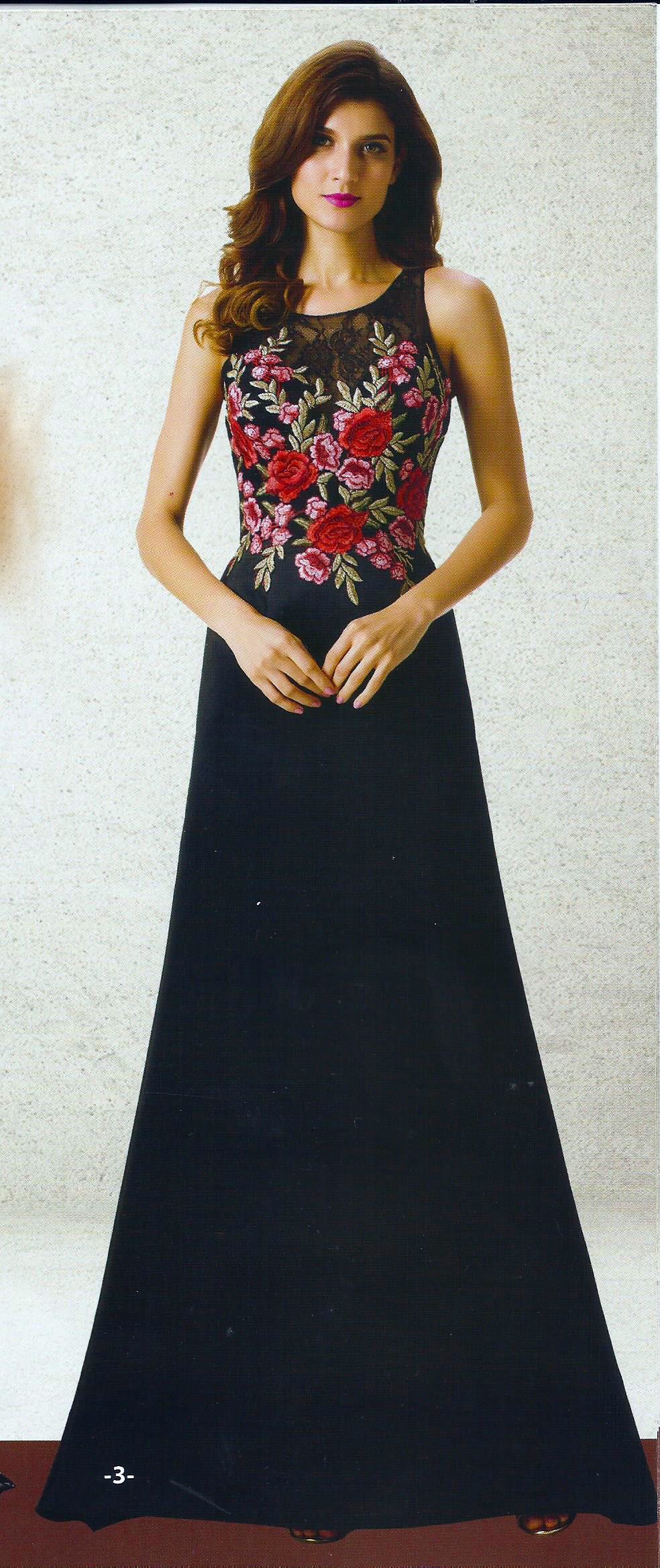 Vestido Negro Largo Con Flores - 1688278461