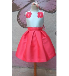 Vestido mikado coral espalda pico