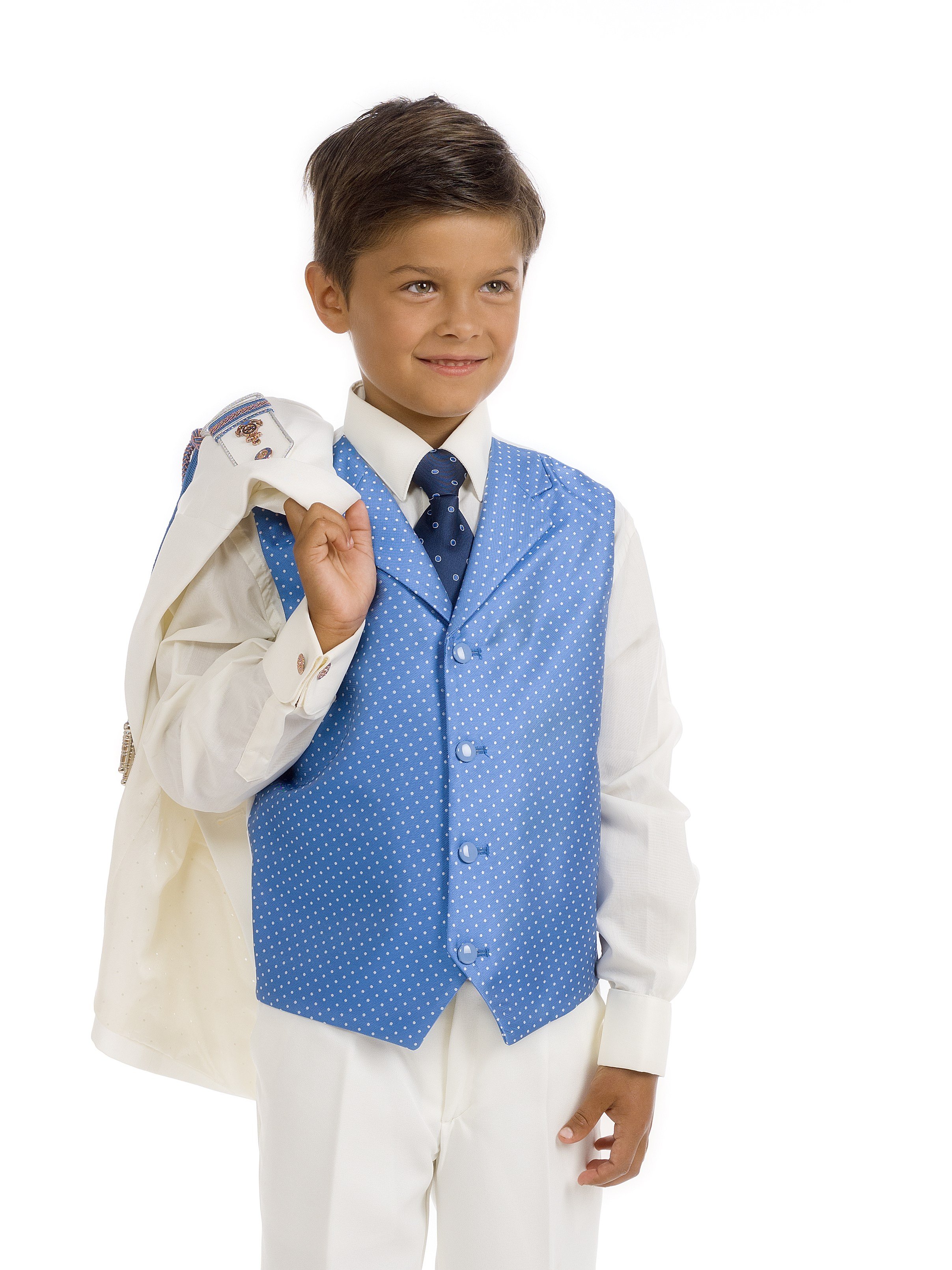Traje lino niño chaleco rayado azul - Arca Boutique Infantil-Juvenil