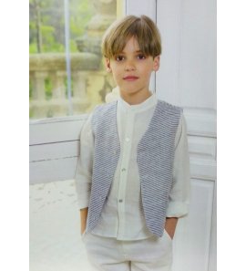 Traje lino niño chaleco rayado azul