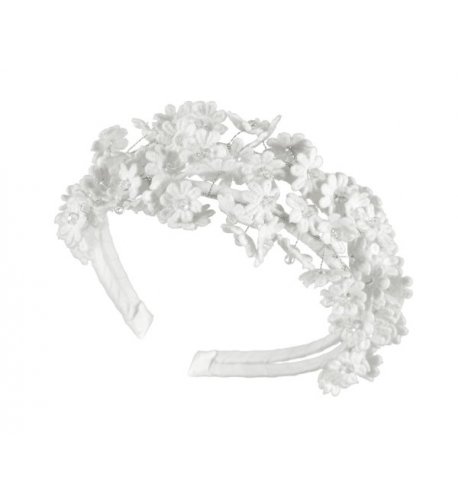 Diadema flores guipur blanco