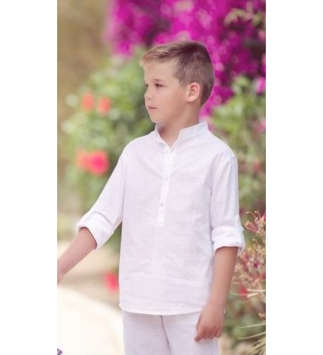 Camisa niño c/mao lino blanca m/l