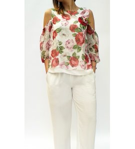 Conjunto niña pantalón blanco top floral