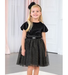 Vestido terciopelo negro con tul glitter oro