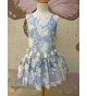 Vestido t.bajo flores organza azul azafata