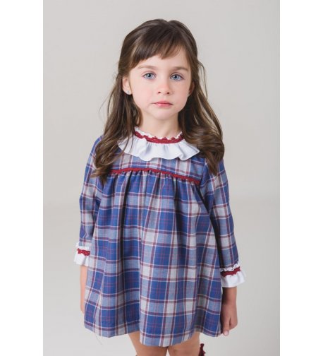 Vestido infantil viella m/l cuadros azul