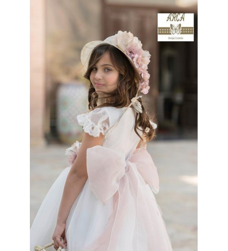 Vestido falda pañuelos organza fajín malva flores