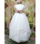 Vestido falda pañuelos organza fajín malva flores