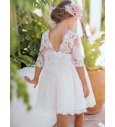 Vestido m/f encaje rosa escote pico